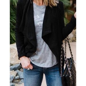 Womens Jack By BB Dakota Black Faux Suede Open Style Cropped Jacket Size Medium